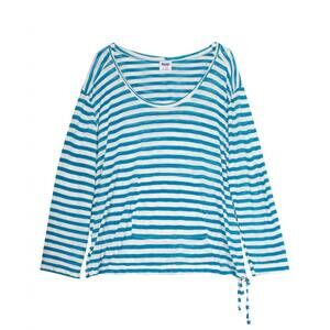 NEW ALWAYS FOR ME women's striped active hooded top - plus in turquoise